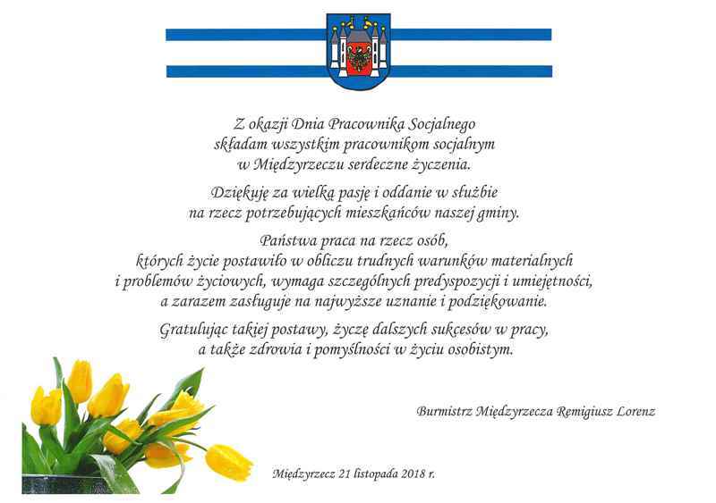Ilustracja do informacji: Życzenia Burmistrza Remigiusza Lorenza z okazji Dnia Pracownika Socjalnego 