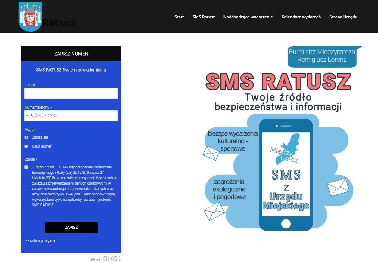 Ilustracja do informacji: Apel do Mieszkańców o rejestrowanie się w Systemie Powiadamiania SMS Ratusz
