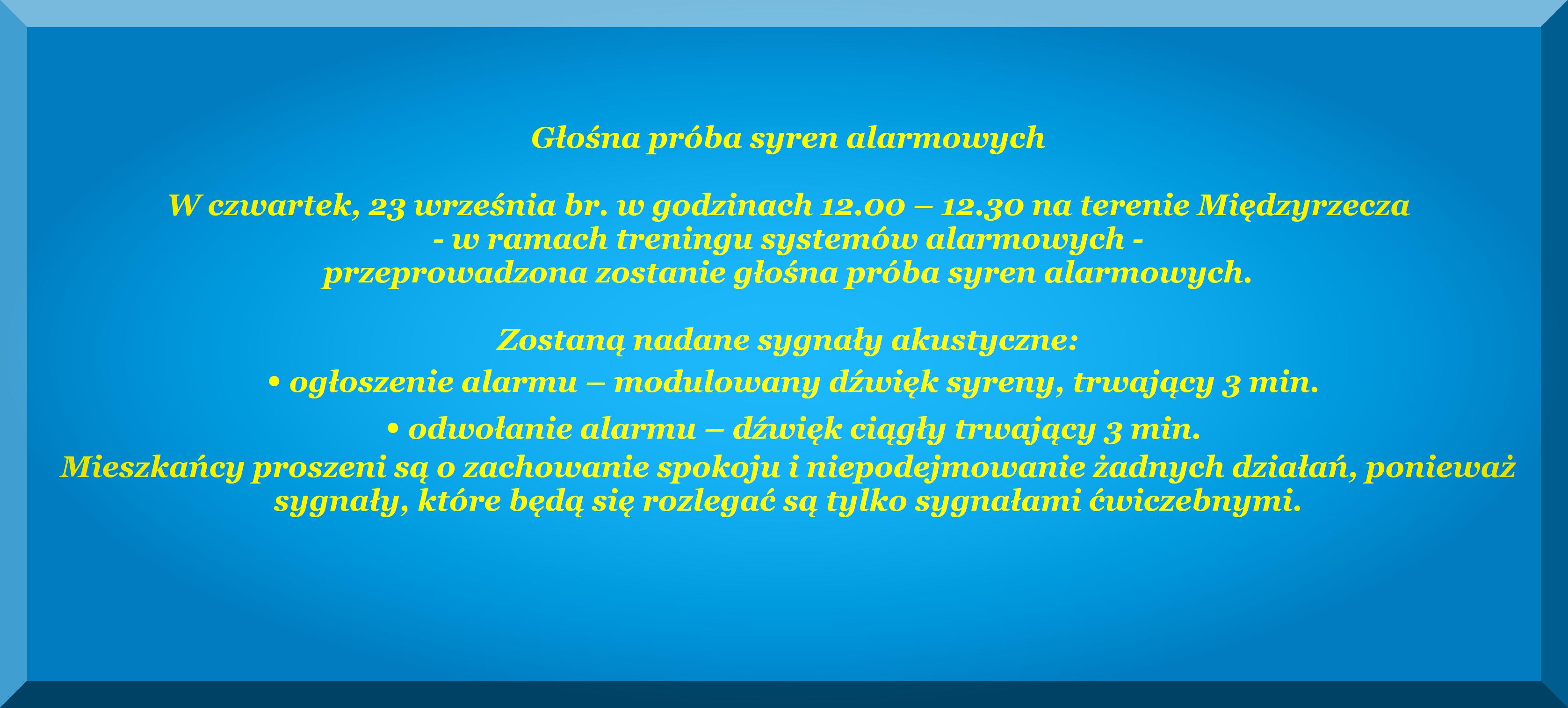 Ilustracja do informacji: Głośna próba syren alarmowych