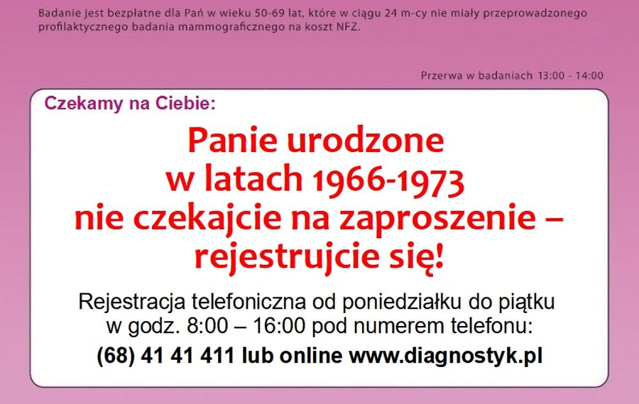 Ilustracja do informacji: Zachęcamy Panie do badań mammograficznych 