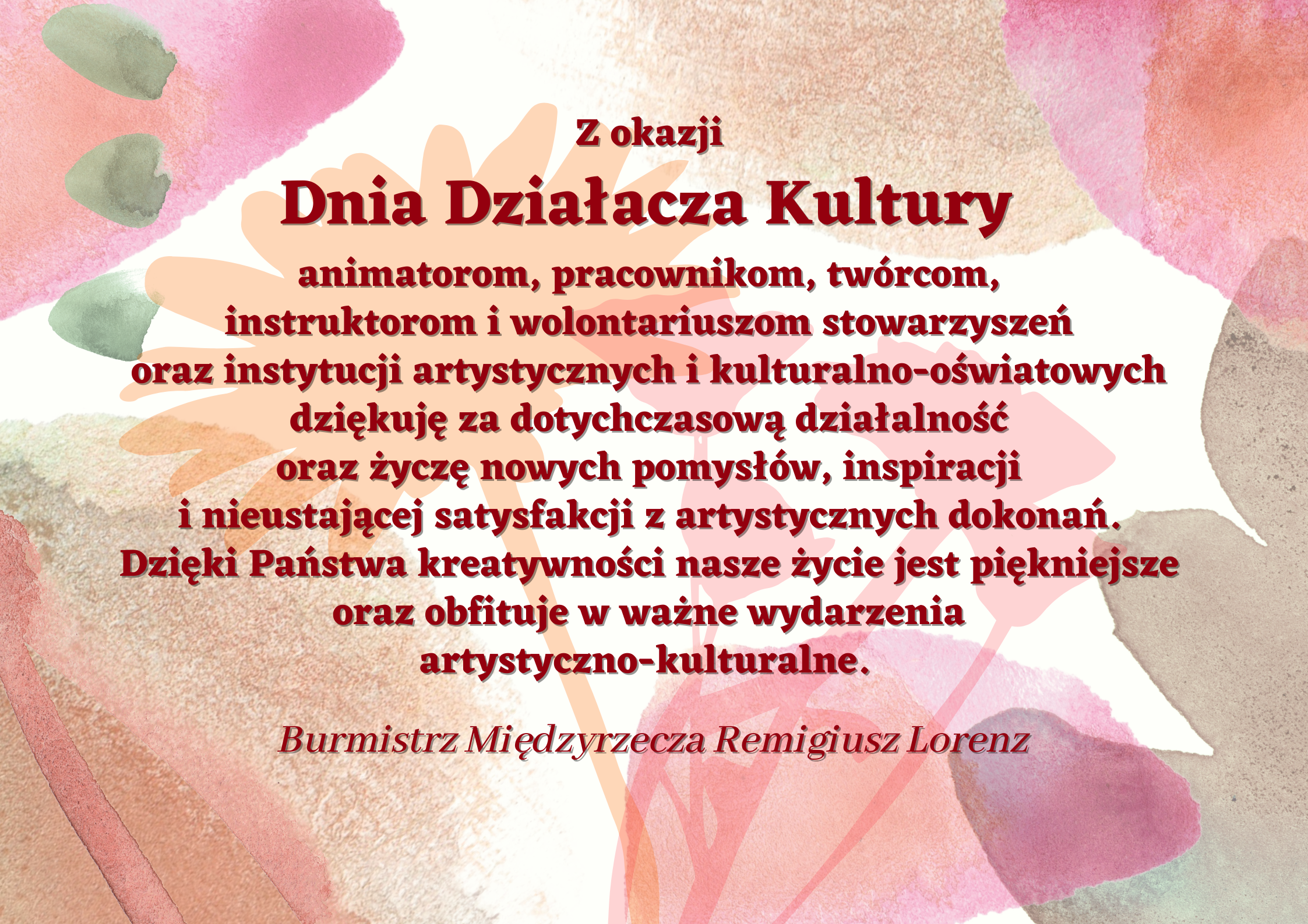 Ilustracja do informacji: Życzenia od burmistrza z okazji Dnia Działacza Kultury 